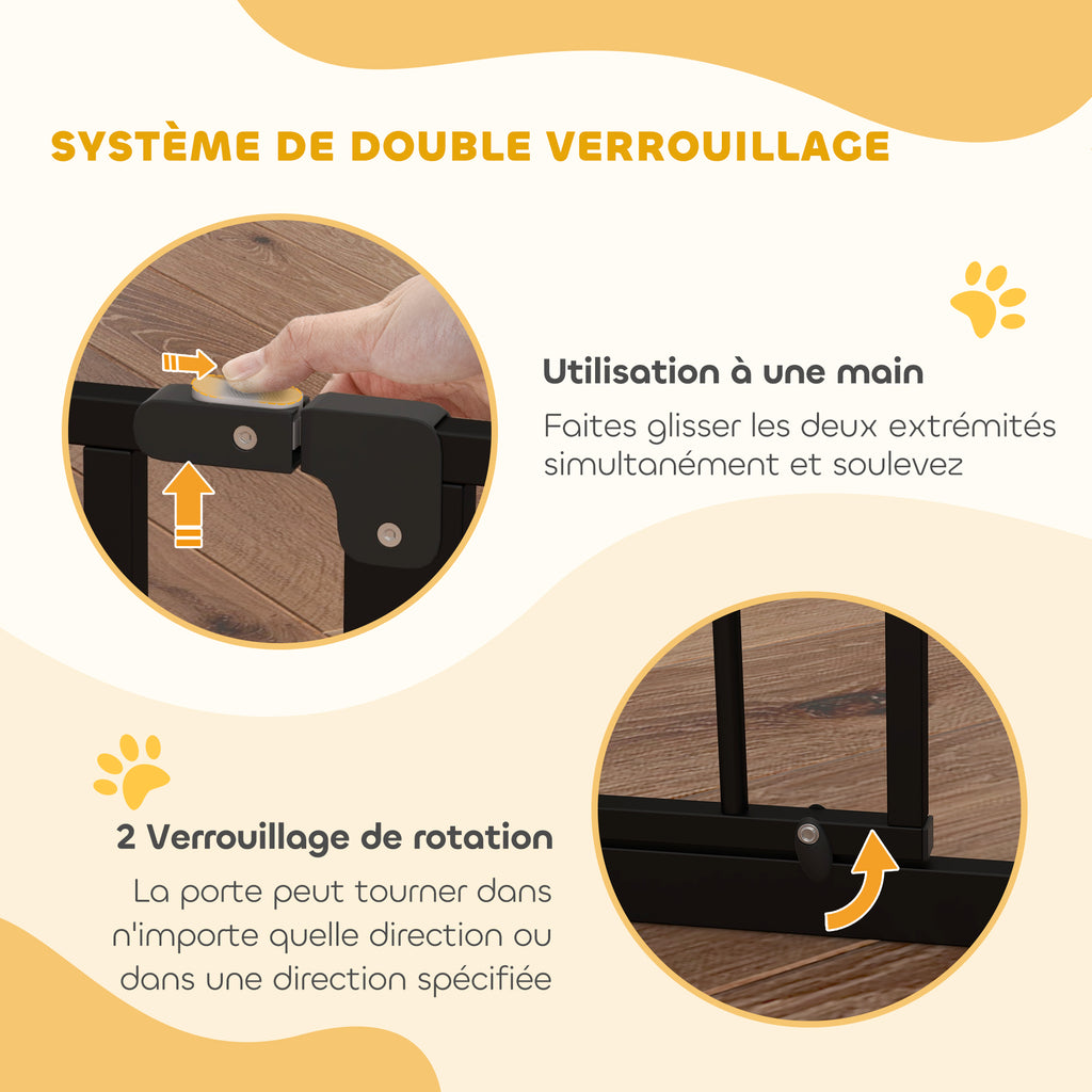 Barrière de sécurité barrière pour animal domestique longueur réglable sans perçage en acier et ABS 75-95 x 76 cm noir-4
