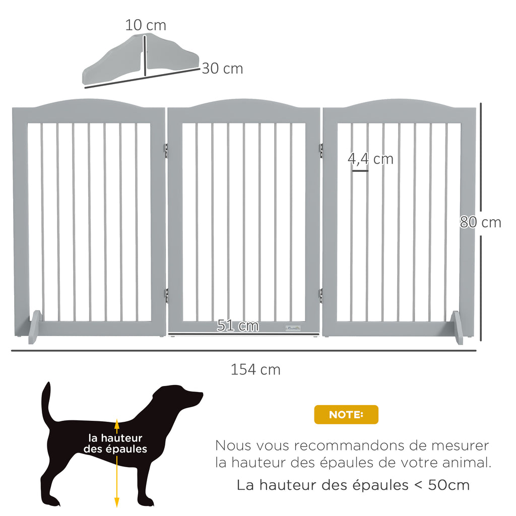 Hopfällbar säkerhetsbarriär för hund – 3 paneler, grå, 154 × 30–80 cm-2
