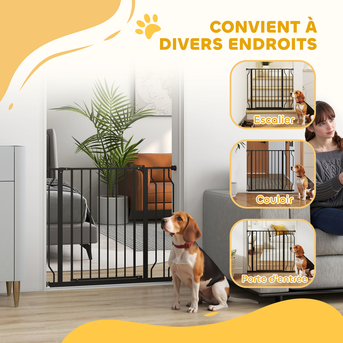 Barrière de sécurité barrière pour animal domestique longueur réglable sans perçage en acier et ABS 75-95 x 76 cm noir-6