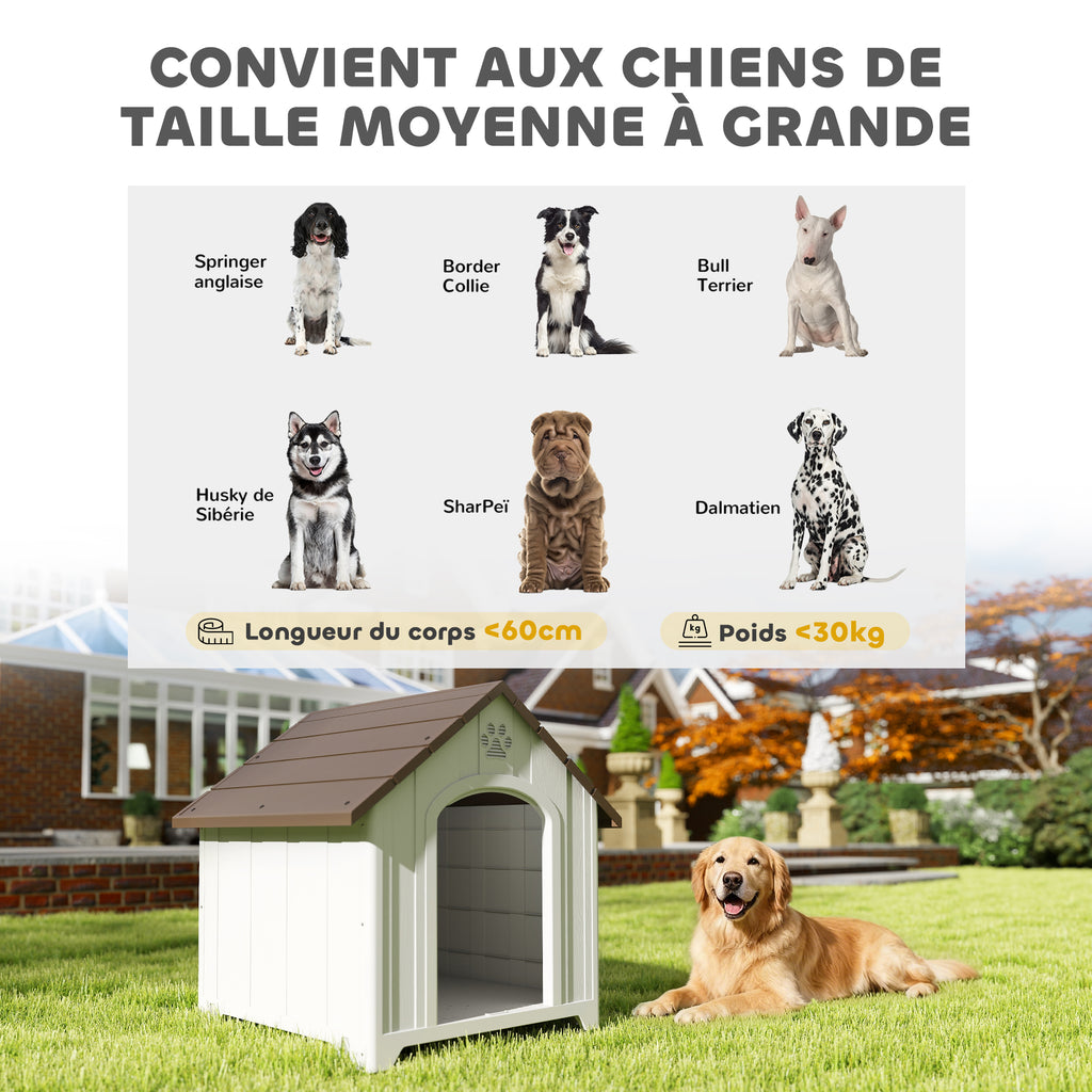 Niche pour chien extérieur, maison chien en polypropylène imperméable, ventilé, plancher surélevé, gris clair-4