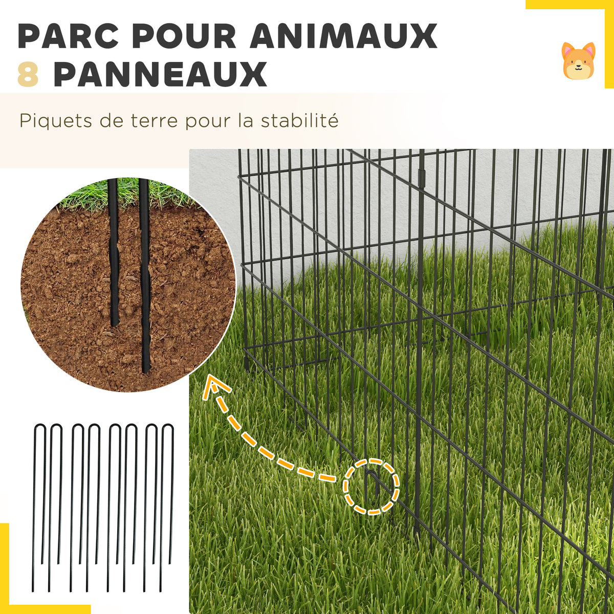 Parc enclos modulable pour chiens lapins rongeurs clôture pour petits animaux intérieur et extérieur  61 x 91 cm noir-5