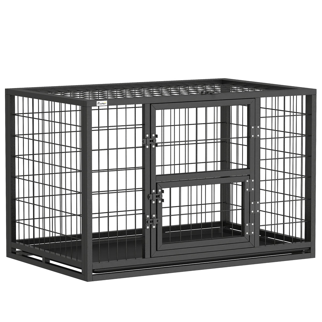 Cage pour Chien Robuste Niche Chien Intérieur Toit Ouvrant et Porte de Nourrissage Acier 94 x 60 x 64 cm Noir-0