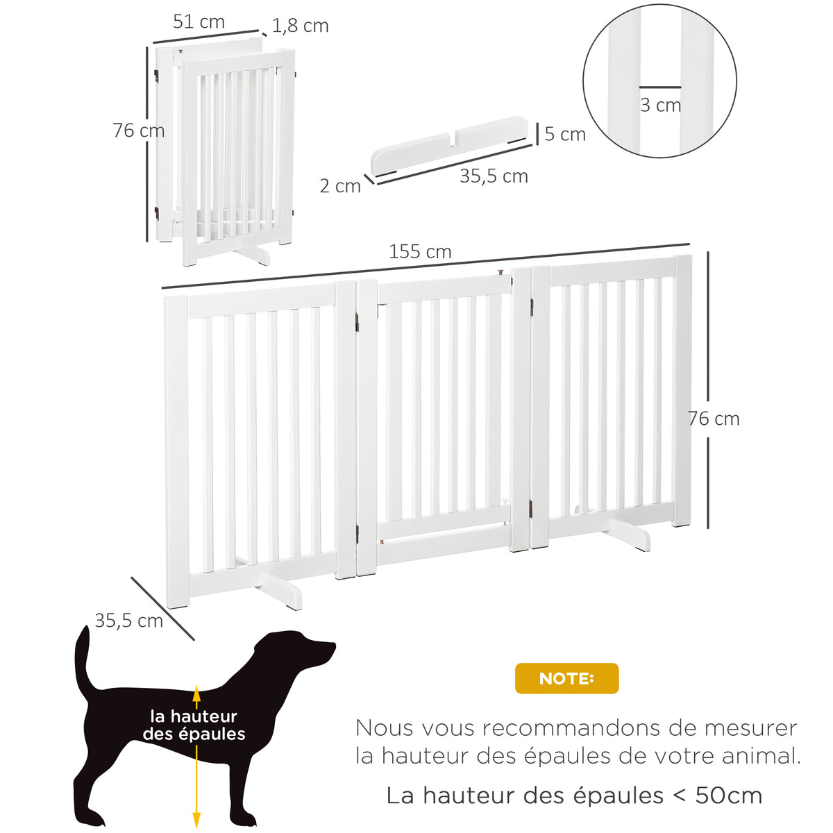 Vikbar hundgrind med låsbar dörr – 155 × 35,5 × 76 cm-1