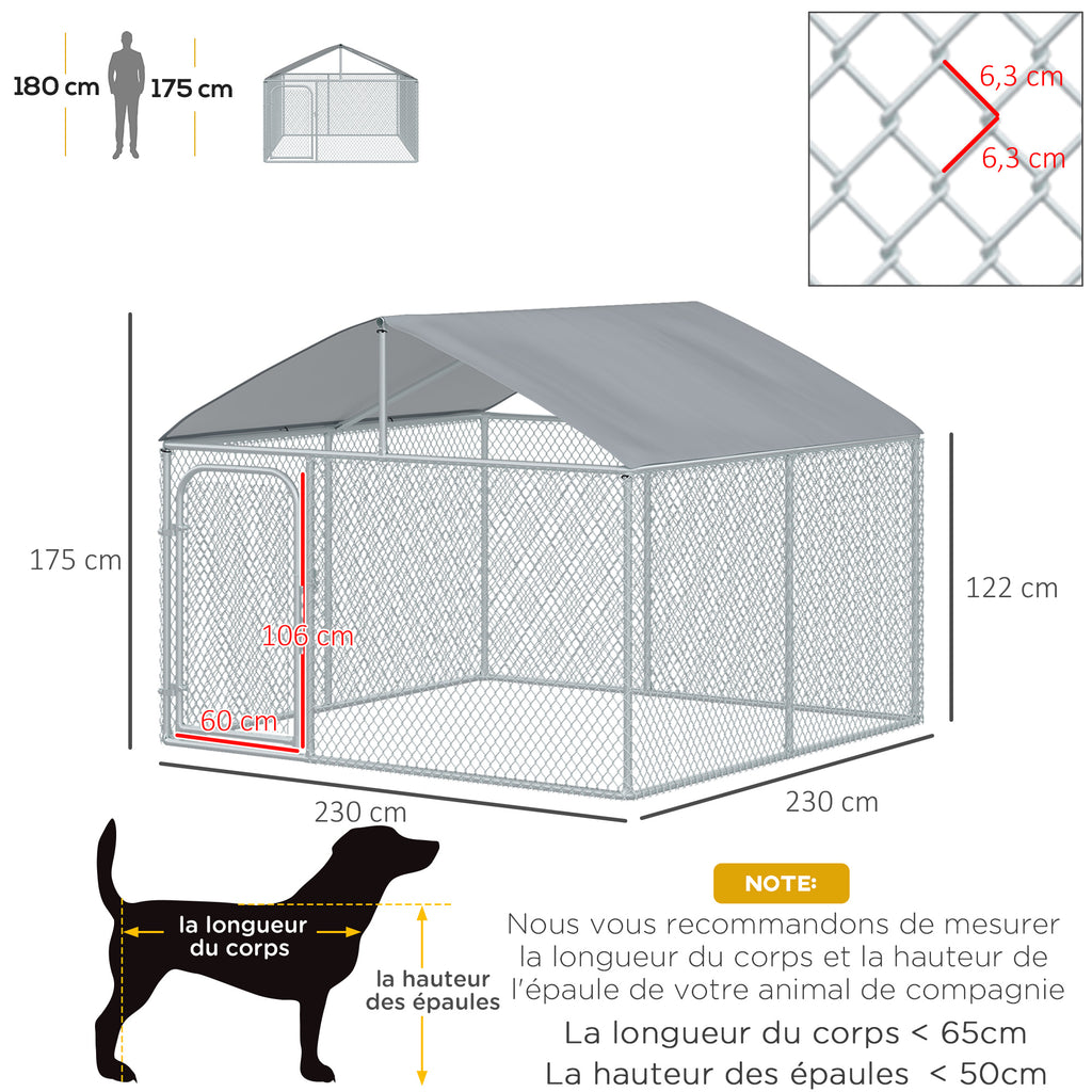 Utomhuskennel för hund med tak – galvaniserat stål, 230 × 230 × 175 cm-2