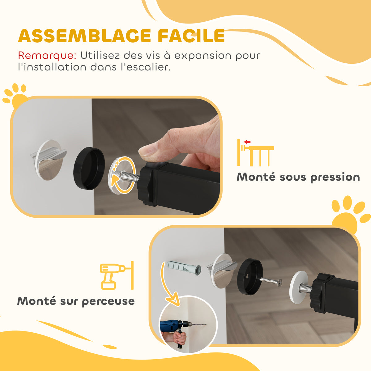 Barrière de sécurité barrière pour animal domestique longueur réglable sans perçage en acier et ABS 75-95 x 76 cm noir-5