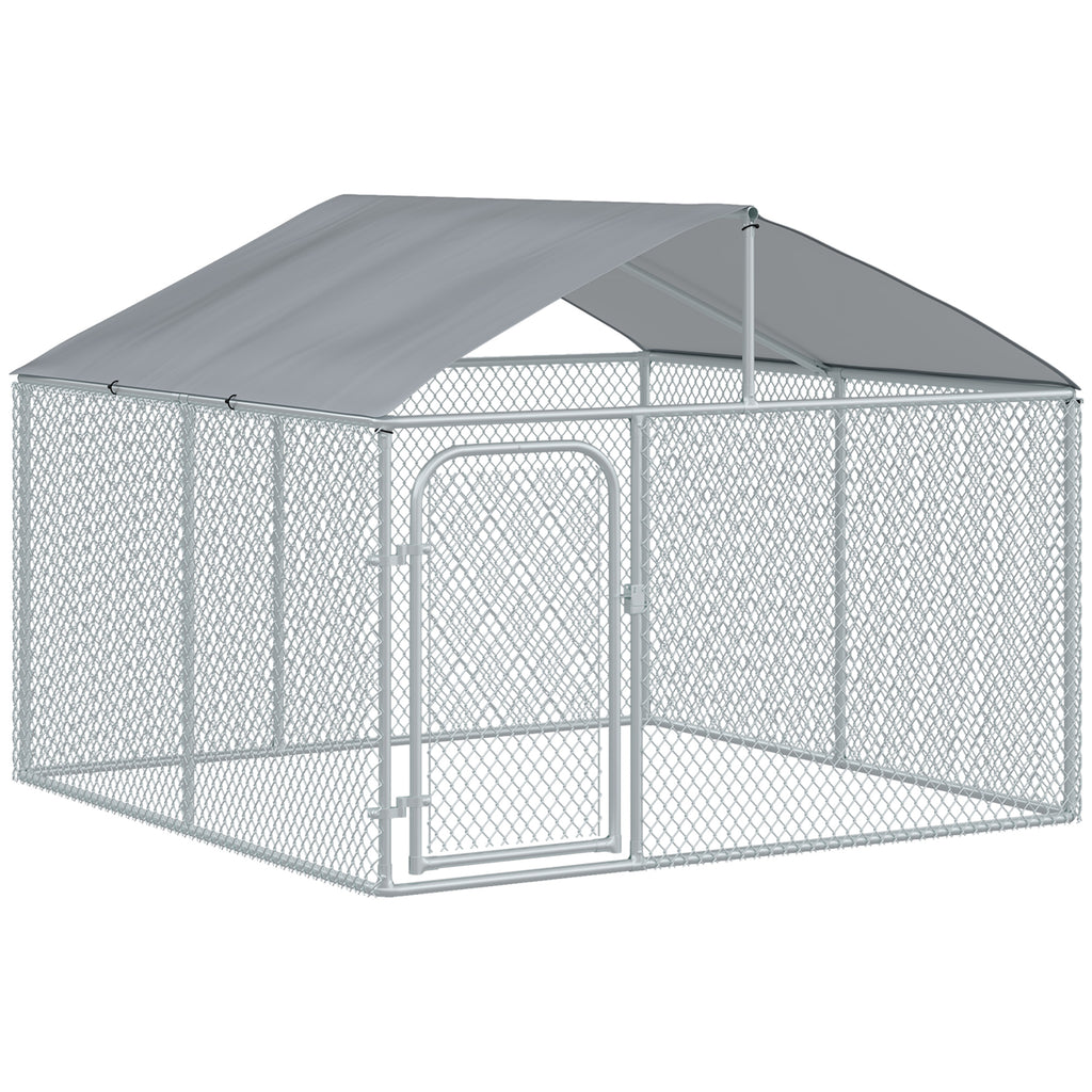 Utomhuskennel för hund med tak – galvaniserat stål, 230 × 230 × 175 cm-0