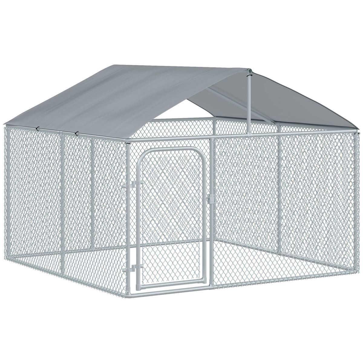 Utomhuskennel för hund med tak – galvaniserat stål, 230 × 230 × 175 cm-0