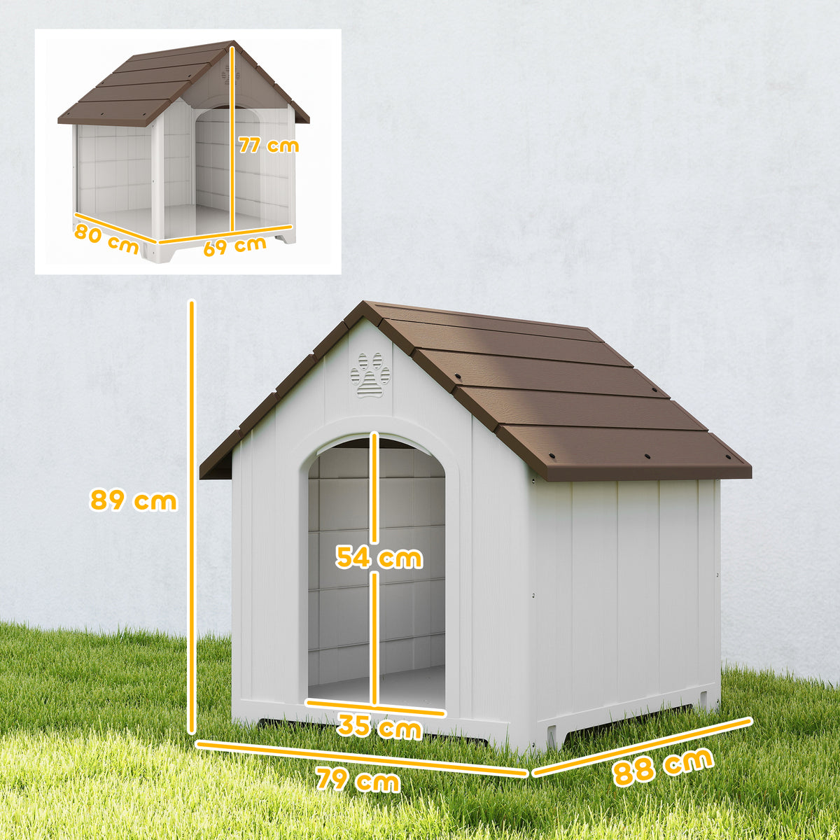 Niche pour chien extérieur, maison chien en polypropylène imperméable, ventilé, plancher surélevé, gris clair-2