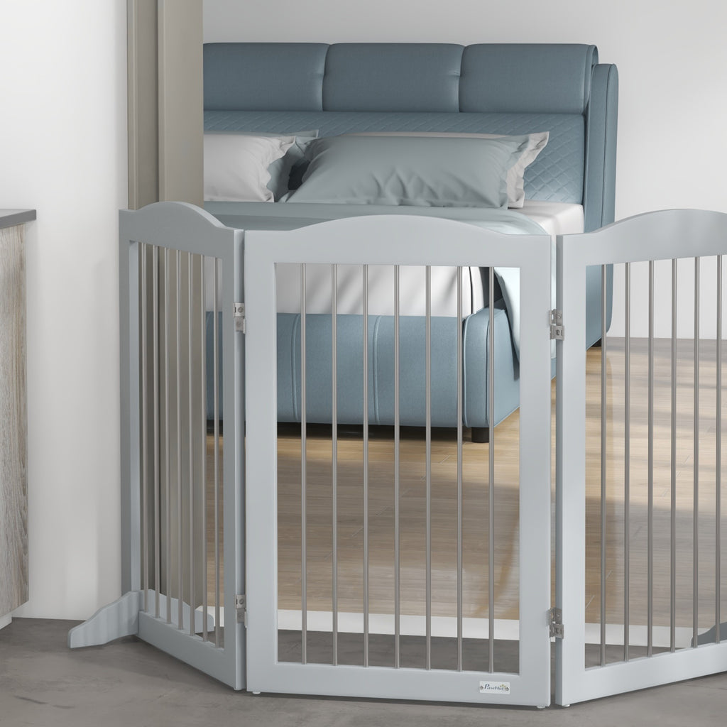 Hopfällbar säkerhetsbarriär för hund – 3 paneler, grå, 154 × 30–80 cm-4