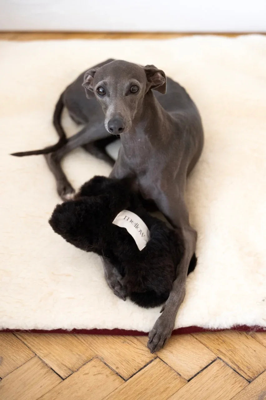 Natural Sheepskin Dog Toy - Bone - Black-3