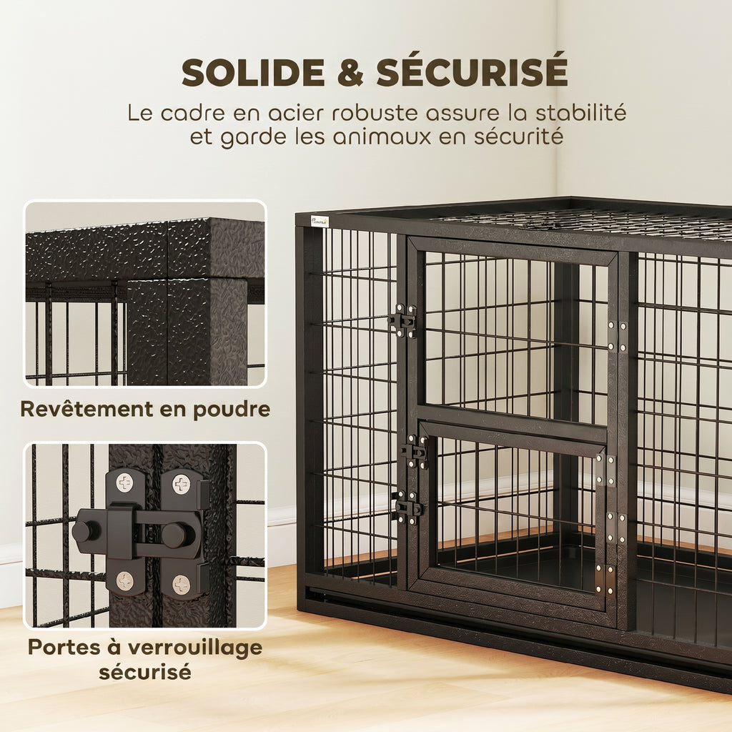 Cage pour Chien Robuste Niche Chien Intérieur Toit Ouvrant et Porte de Nourrissage Acier 94 x 60 x 64 cm Noir-3