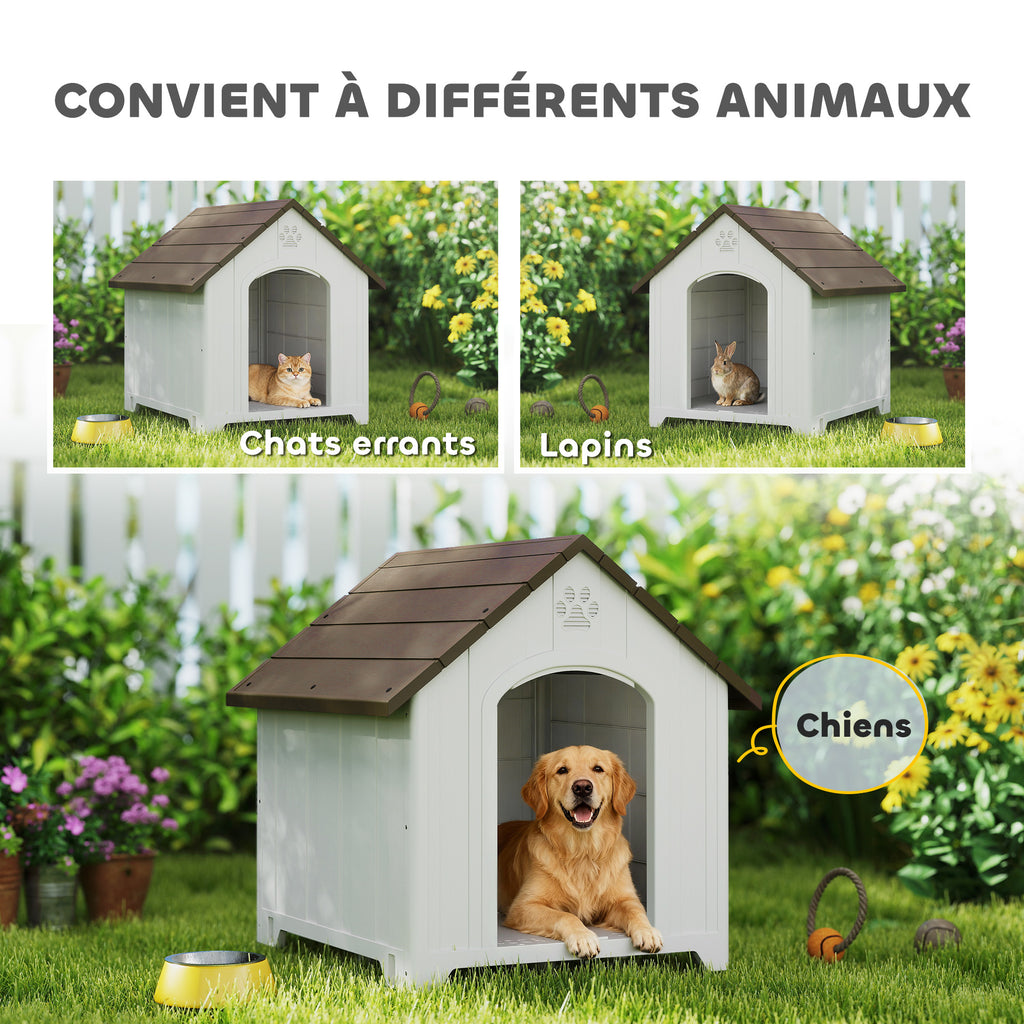 Niche pour chien extérieur, maison chien en polypropylène imperméable, ventilé, plancher surélevé, gris clair-7