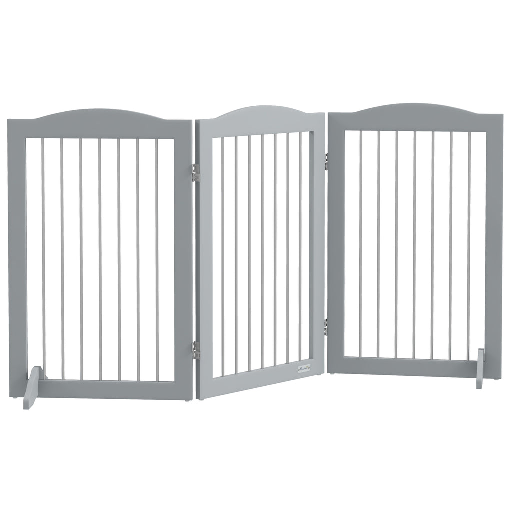 Hopfällbar säkerhetsbarriär för hund – 3 paneler, grå, 154 × 30–80 cm-0