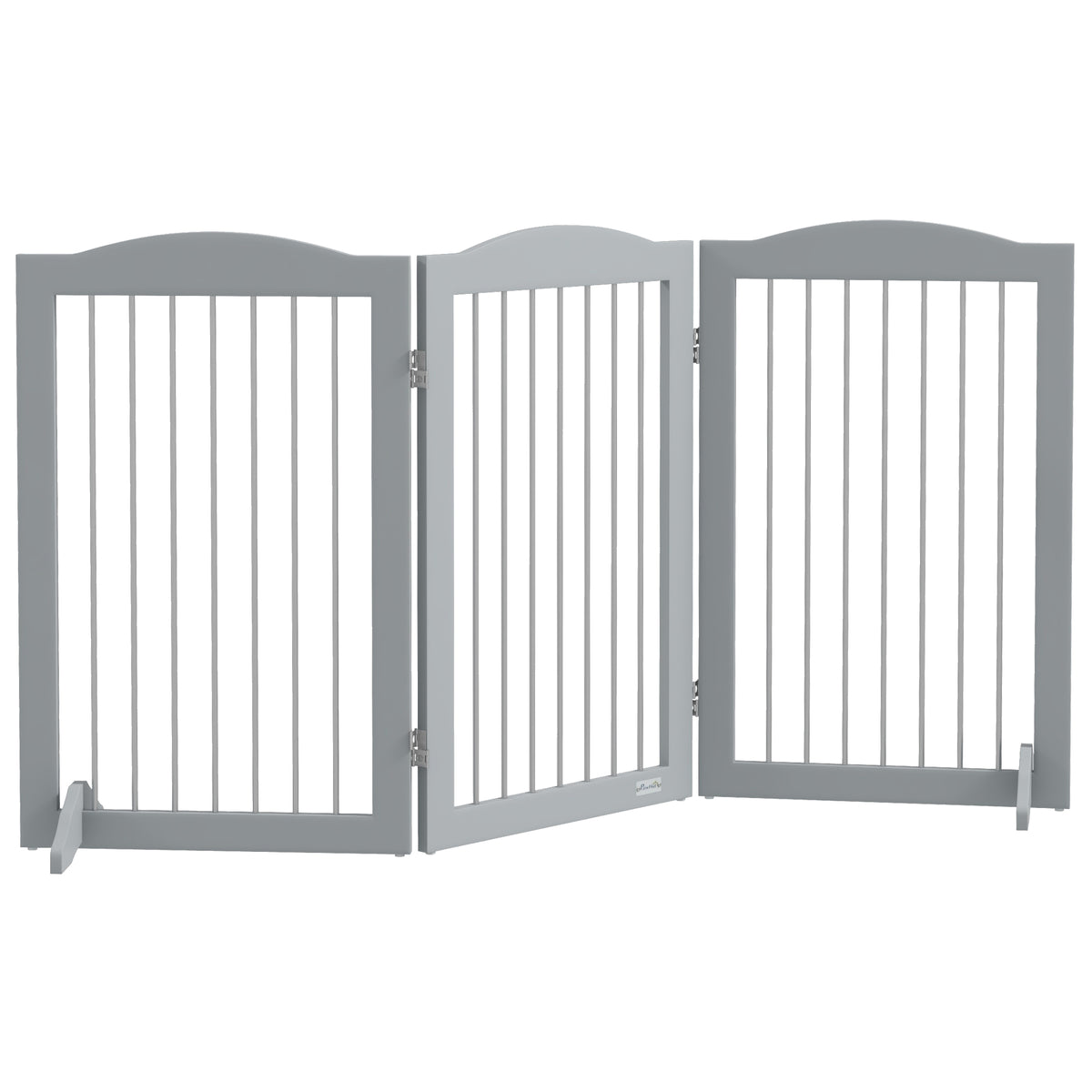 Hopfällbar säkerhetsbarriär för hund – 3 paneler, grå, 154 × 30–80 cm-0
