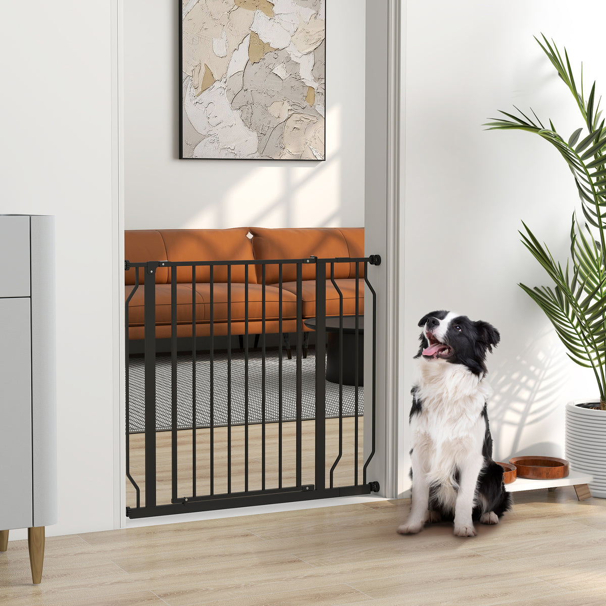 Barrière de sécurité barrière pour animal domestique longueur réglable sans perçage en acier et ABS 75-95 x 76 cm noir-1