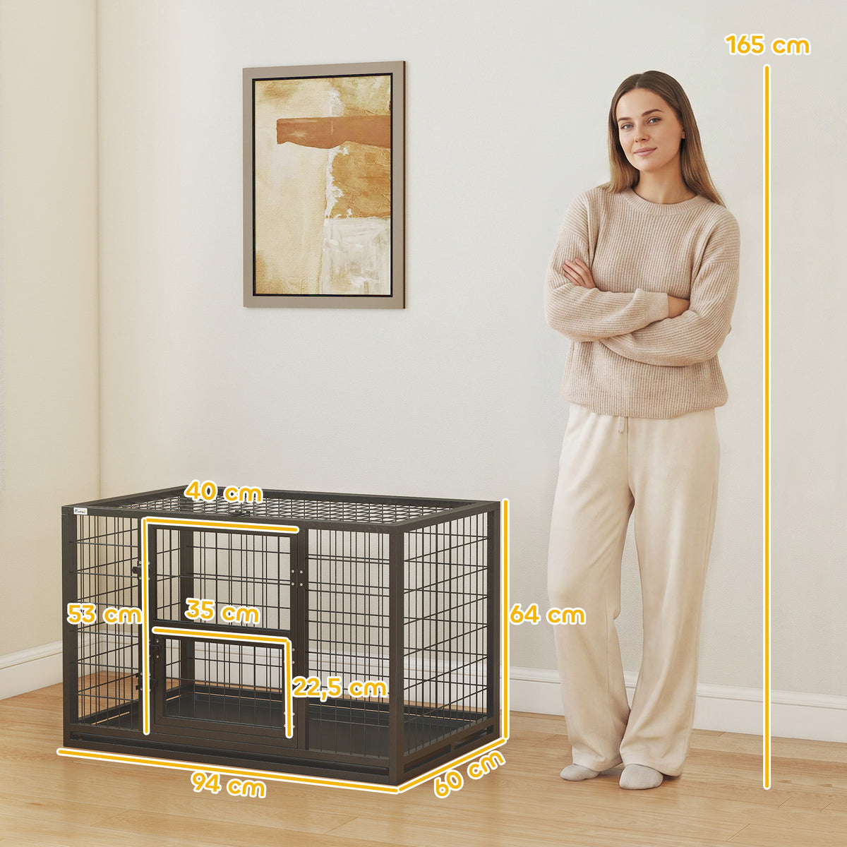 Cage pour Chien Robuste Niche Chien Intérieur Toit Ouvrant et Porte de Nourrissage Acier 94 x 60 x 64 cm Noir-2