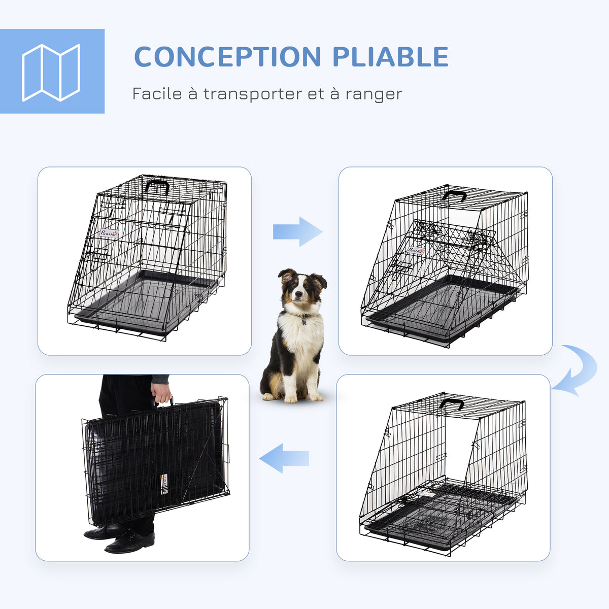 Cage de transport pour chien taille L dim. 78L x 47l x 55H cm métal noir-4