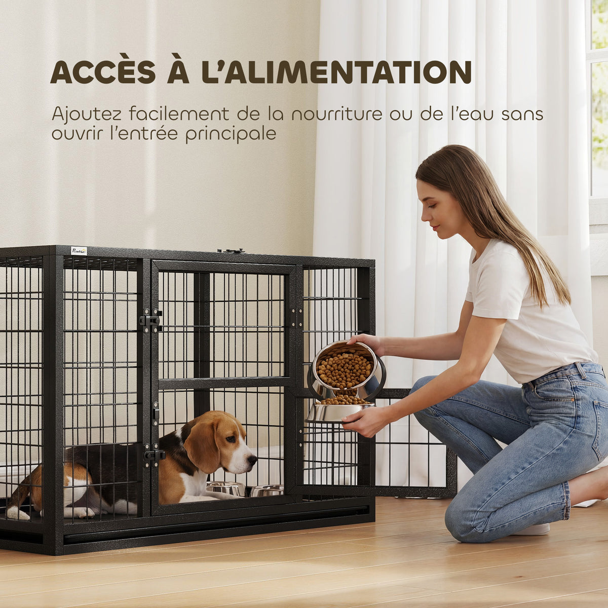 Cage pour Chien Robuste Niche Chien Intérieur Toit Ouvrant et Porte de Nourrissage Acier 94 x 60 x 64 cm Noir-4