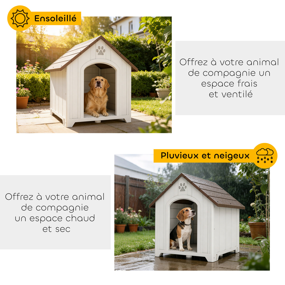 Niche pour chien extérieur, maison chien en polypropylène imperméable, ventilé, plancher surélevé, gris clair-5