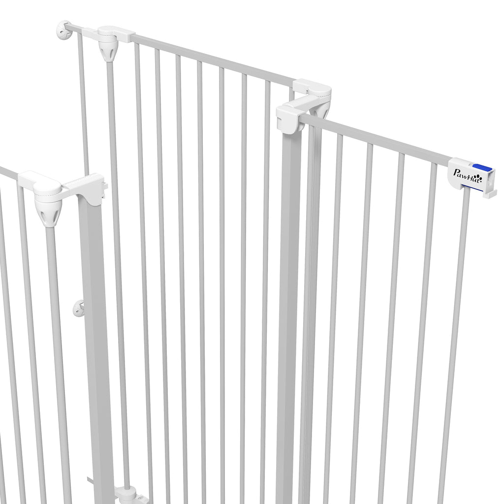 Barrière pour chien en acier à 3 panneaux pliante double verrouillage et porte intégrée pour porte et escalier blanc-8
