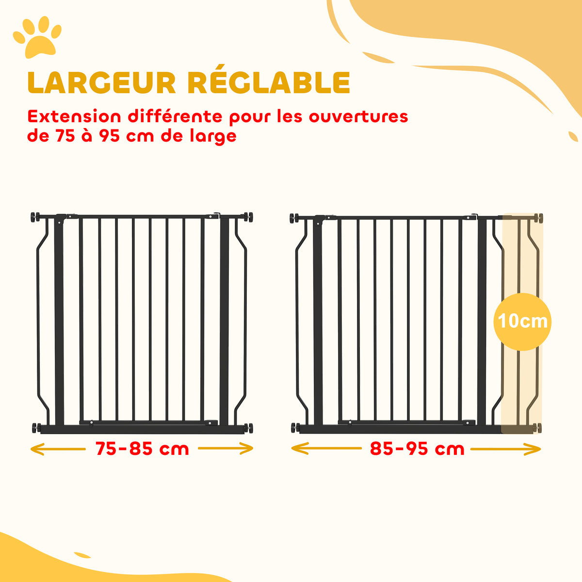Barrière de sécurité barrière pour animal domestique longueur réglable sans perçage en acier et ABS 75-95 x 76 cm noir-3