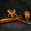 "EROS" Small to Medium dog SET - Harness - collar - lead. Brown-0