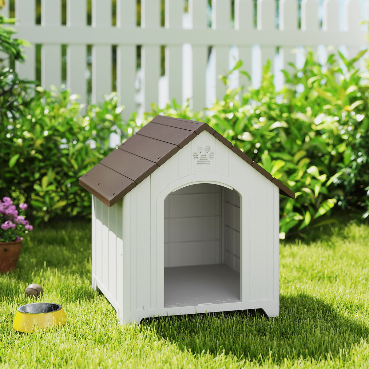 Niche pour chien extérieur, maison chien en polypropylène imperméable, ventilé, plancher surélevé, gris clair-1