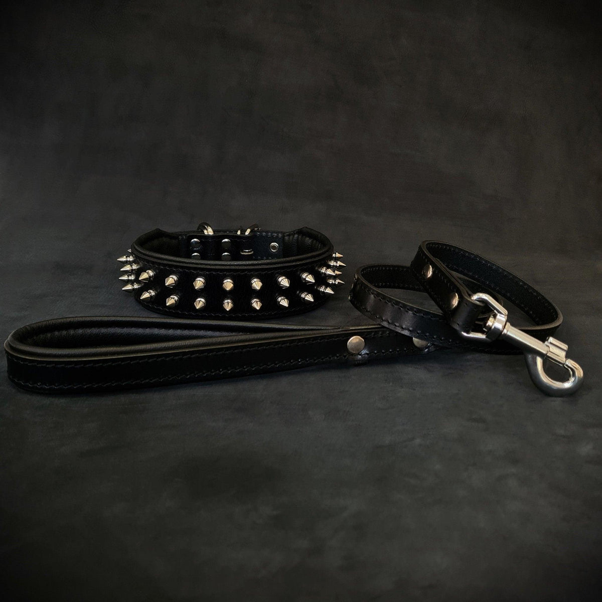 BESTIA Frenchie Hundset – Halsband & Koppel, Svart, Äkta Läder