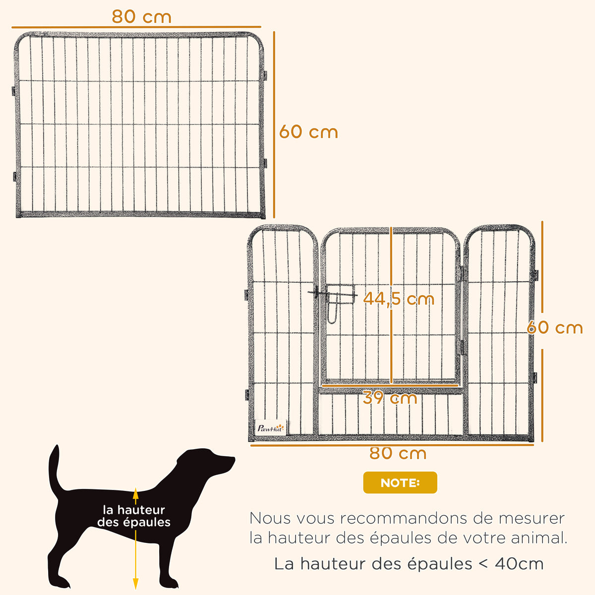 Modulär och hopfällbar hundhage – 16 paneler, portabel stål, 80 × 60 cm, grå-1