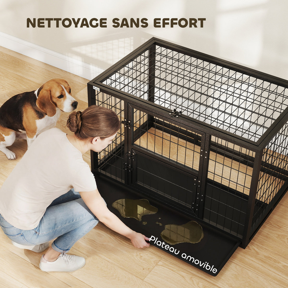 Cage pour Chien Robuste Niche Chien Intérieur Toit Ouvrant et Porte de Nourrissage Acier 94 x 60 x 64 cm Noir-6