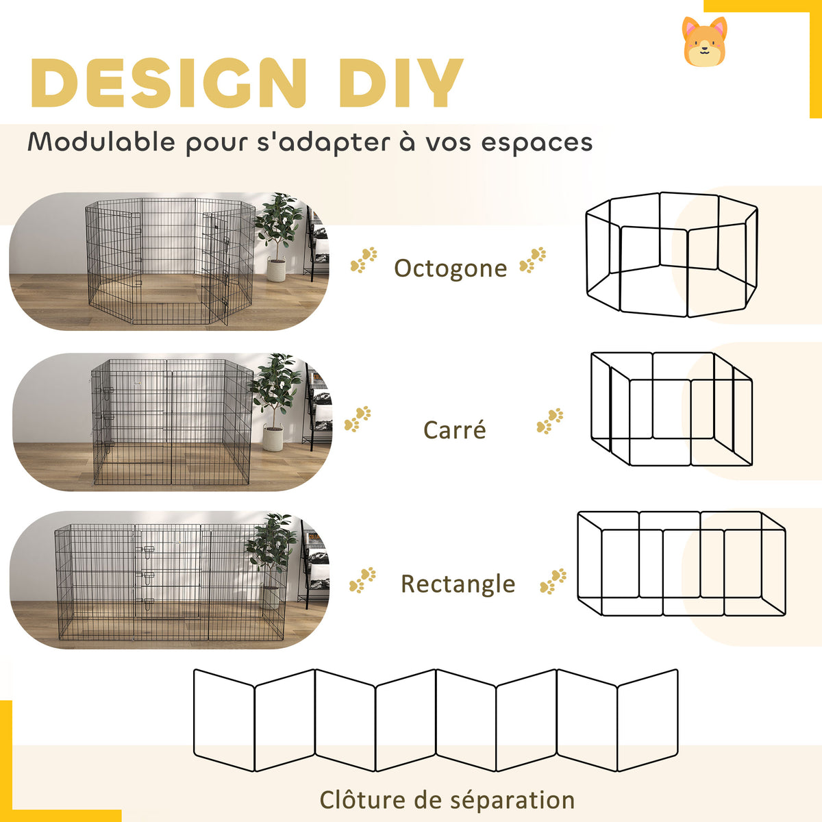 Parc enclos modulable pour chiens lapins rongeurs clôture pour petits animaux intérieur et extérieur  61 x 91 cm noir-3