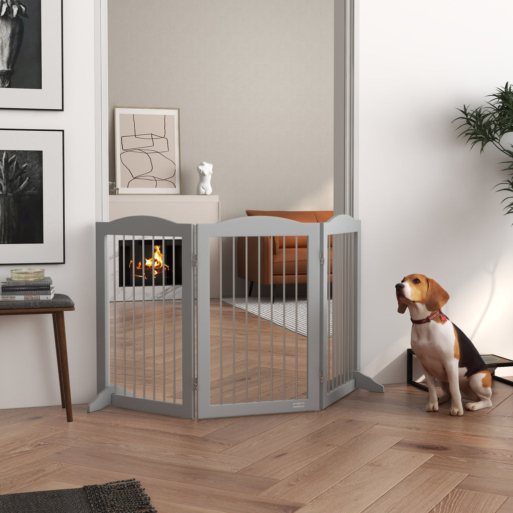 Hopfällbar säkerhetsbarriär för hund – 3 paneler, grå, 154 × 30–80 cm-1