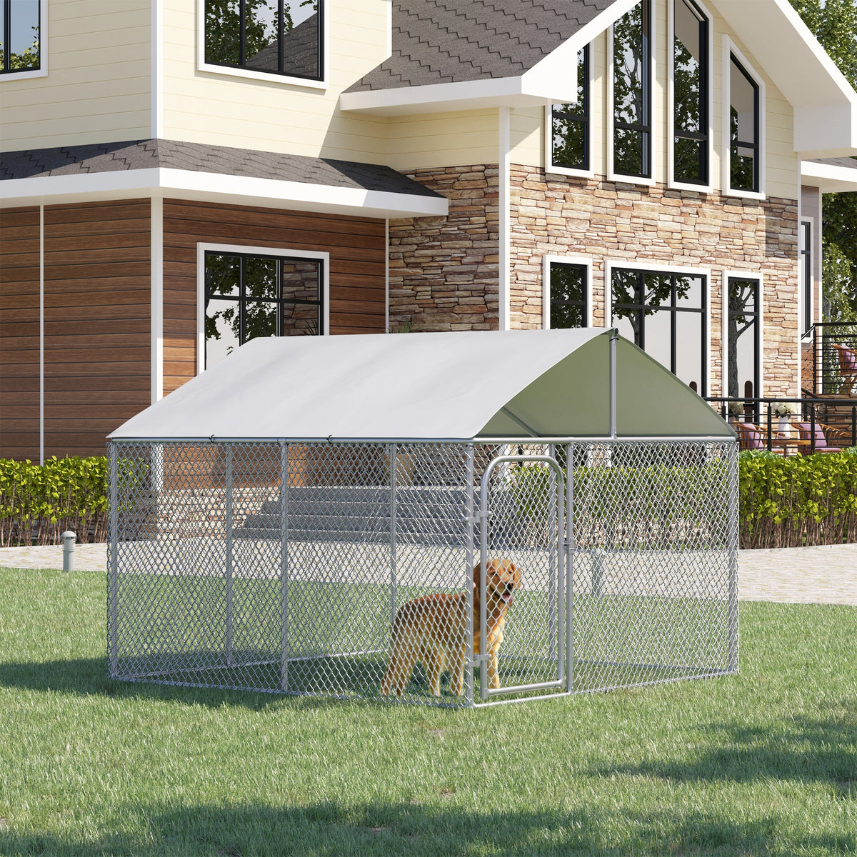 Utomhuskennel för hund med tak – galvaniserat stål, 230 × 230 × 175 cm-1