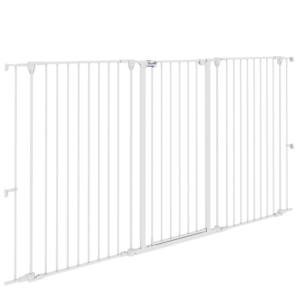 Barrière pour chien en acier à 3 panneaux pliante double verrouillage et porte intégrée pour porte et escalier blanc-0