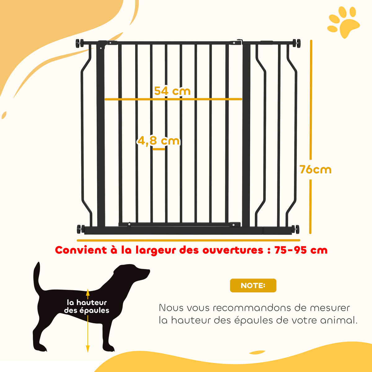 Barrière de sécurité barrière pour animal domestique longueur réglable sans perçage en acier et ABS 75-95 x 76 cm noir-2