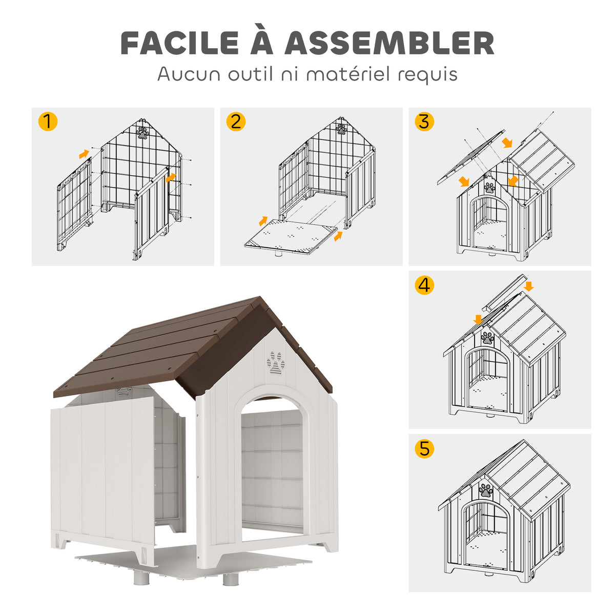 Niche pour chien extérieur, maison chien en polypropylène imperméable, ventilé, plancher surélevé, gris clair-6