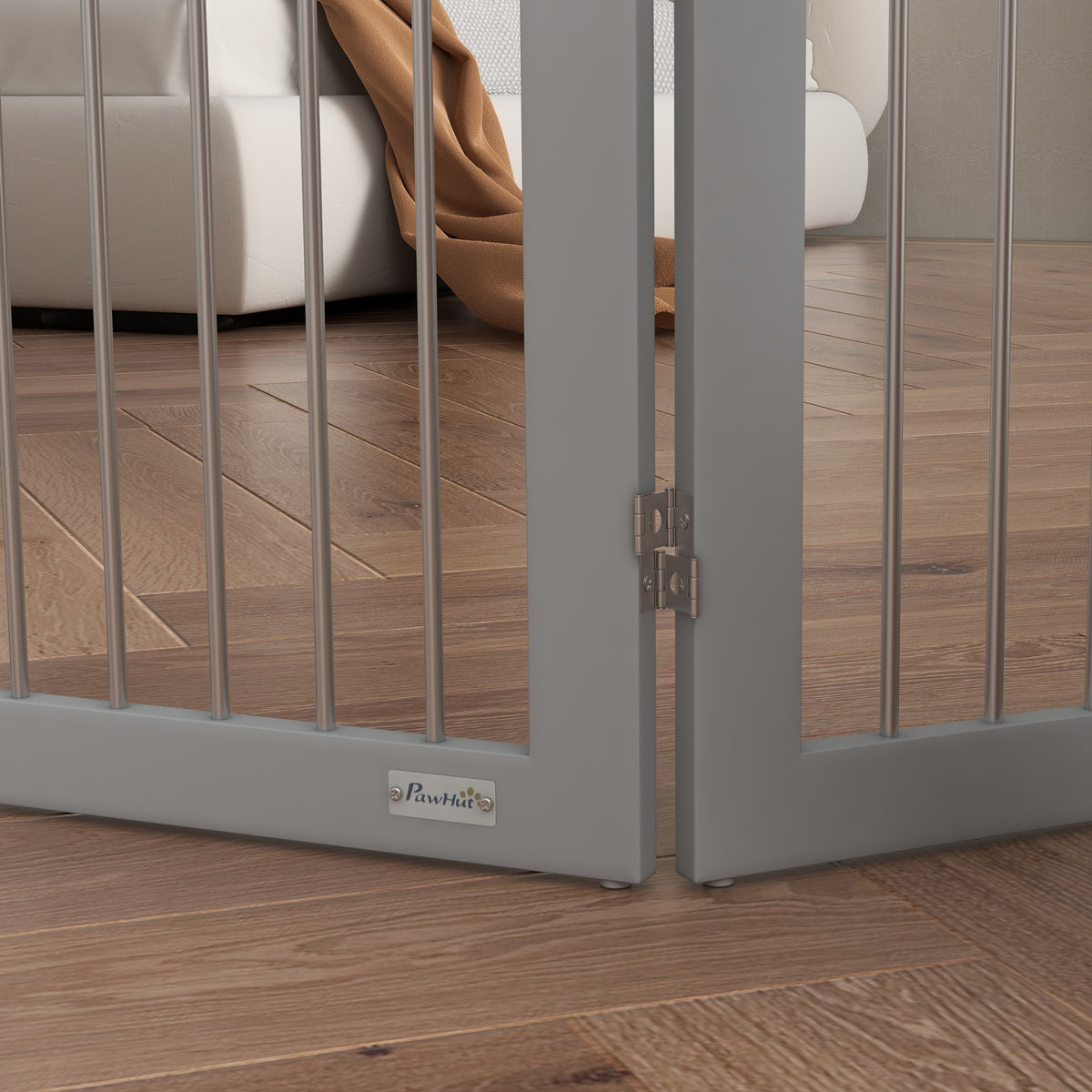 Hopfällbar säkerhetsbarriär för hund – 3 paneler, grå, 154 × 30–80 cm-3