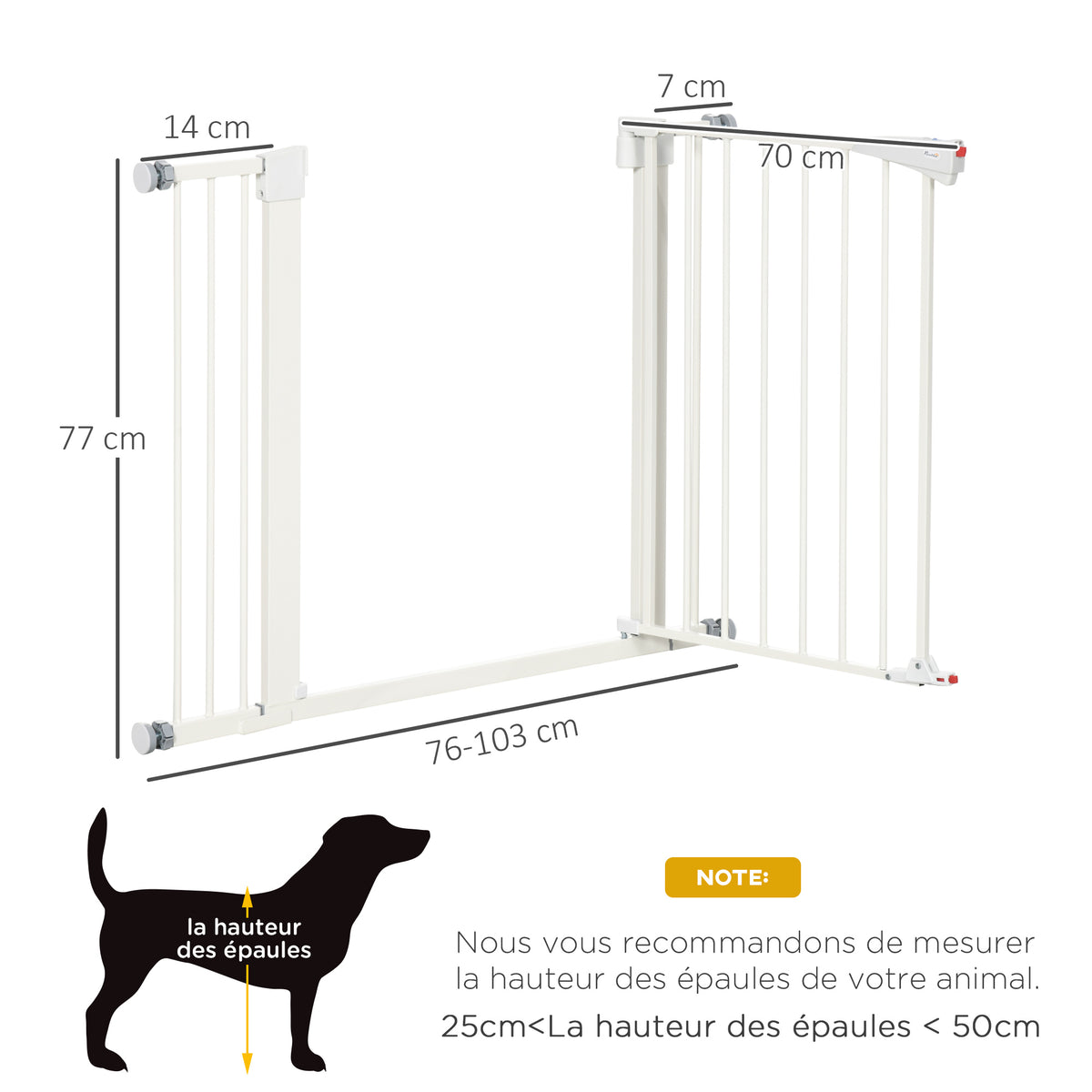 Säkerhetsgrind för hund - Tryckmontering, automatisk stängning, 76-103 cm-2