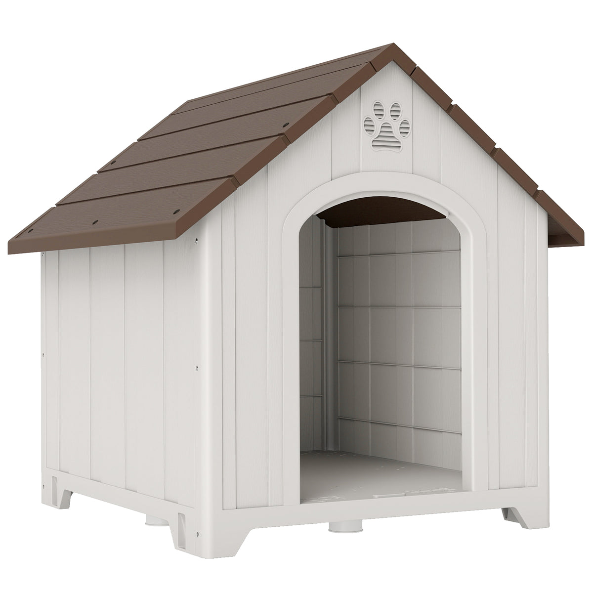 Niche pour chien extérieur, maison chien en polypropylène imperméable, ventilé, plancher surélevé, gris clair-0